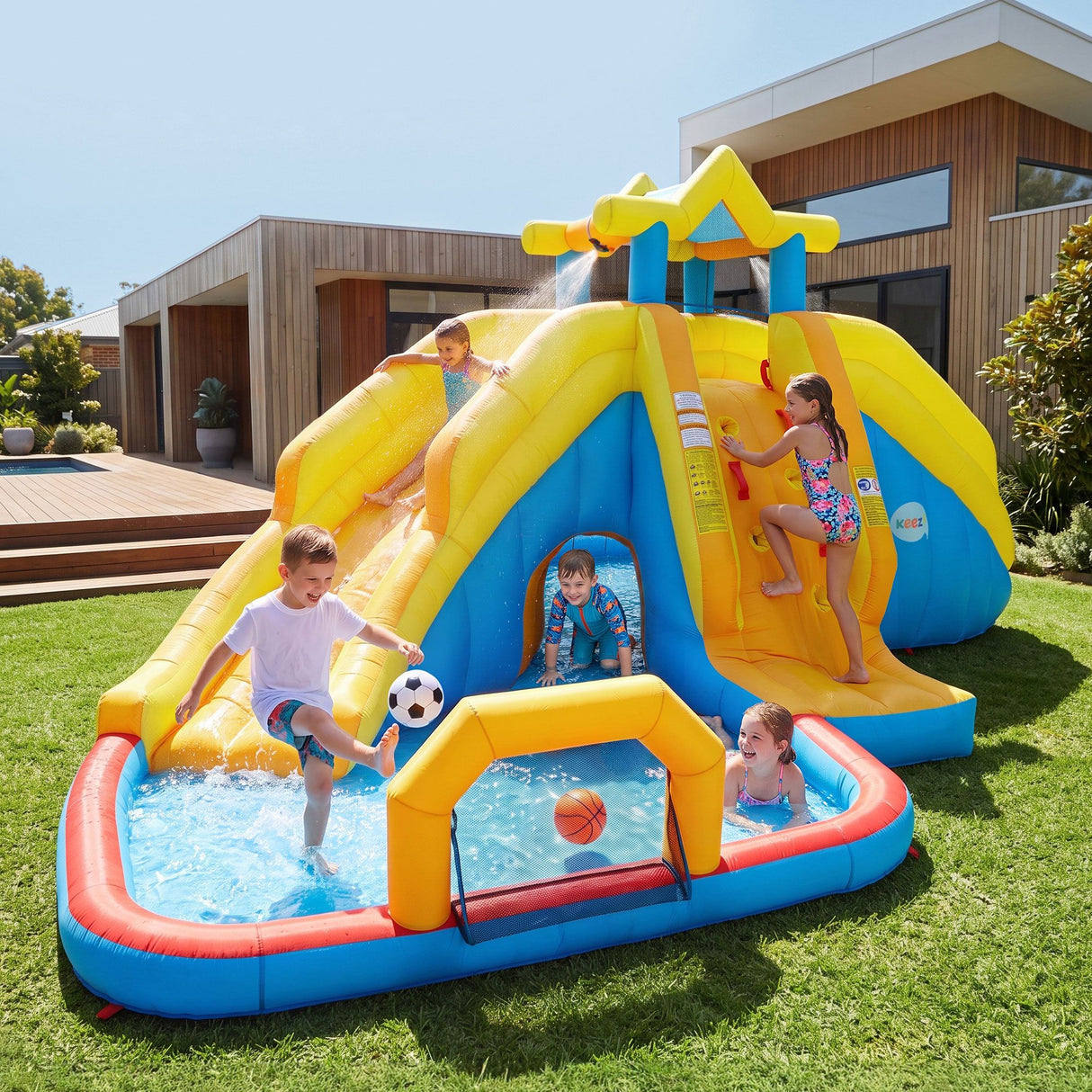 Keezi Inflatable Kids Pool Water Slide Splash Castle Football 622cmx542cm
