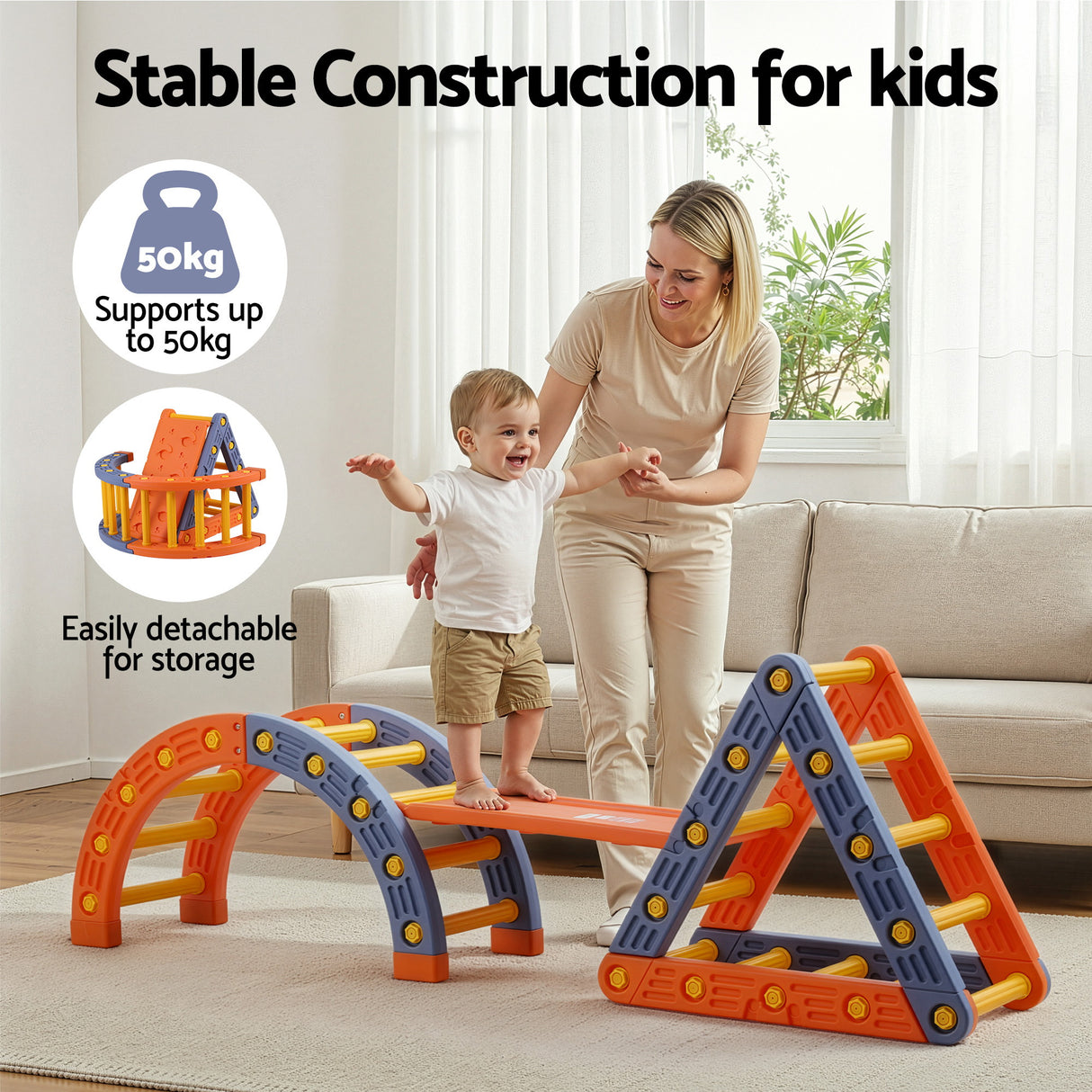 Kids Climbing Frame Set With Slide Indoor Outdoor Toddler Toys Pikler Triangle Climber With Arch