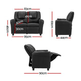 Keezi Kids Recliner Chair 2 Seats PU Leather Sofa Lounge Couch Armchair Black