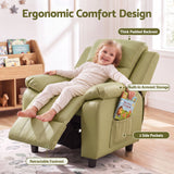Keezi Kids Recliner Chair PU Leather Toddler Lounge Adjustable Backrest w/ Armrest Storage & 2 Side Pockets Green