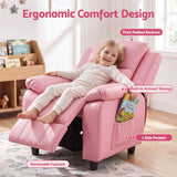 Keezi Kids Recliner Chair PU Leather Toddler Lounge Adjustable Backrest w/ Armrest Storage & 2 Side Pockets Pink