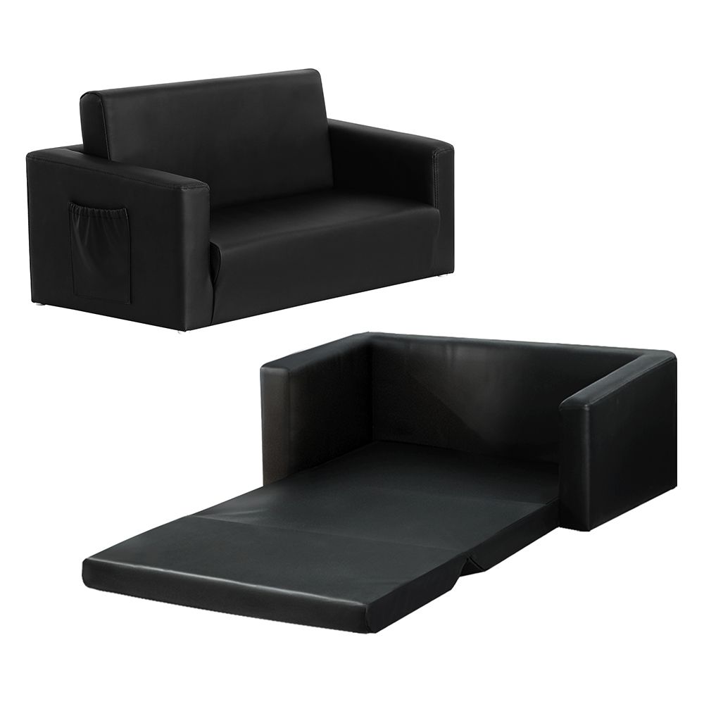 Keezi Kids Sofa 2 Seater Children Flip Open Couch PU Leather Armchair Black