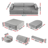 Keezi 12PCS Modular Kids Play Couch Foam Sofa Set with Removable Washable Cover Grey Playroom