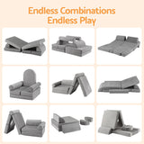 Keezi 12PCS Modular Kids Play Couch Foam Sofa Set with Removable Washable Cover Grey Playroom