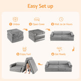 Keezi 12PCS Modular Kids Play Couch Foam Sofa Set with Removable Washable Cover Grey Playroom
