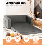 Keezi Kids Sofa 2 Seater Children Flip Open Couch Velvet Armchair Grey