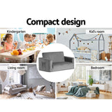 Keezi Kids Sofa 2 Seater Children Flip Open Couch Velvet Armchair Grey