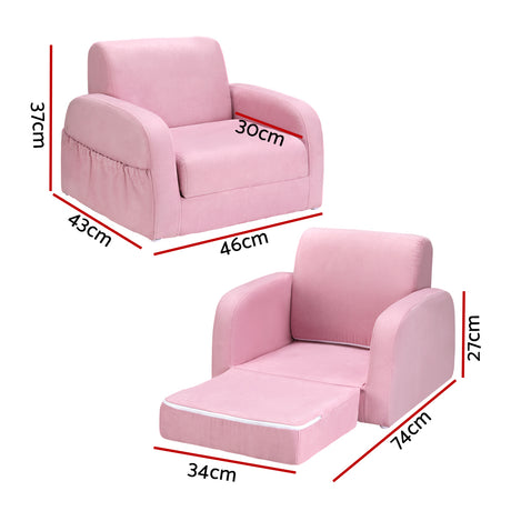 Keezi Kids Sofa 1 Seater Children Flip Open Couch Lounger Armchair Soft Pink