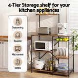 Artiss 4-Tier Kitchen Rack with Pull Out Basket 6 Hooks Microwave Storage Shelf