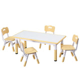 Keezi Kids Table and 4 Chairs Set Height Adjustable Toddler Desk and Chair Set for Ages 3-8, Children Activity Table with Graffiti Desktop for Learning Drawing Playing, Yellow