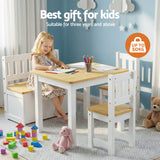 Keezi 2 in 1 Kids Table and Chair Set, Activity Table with Storage Bench and 2 Chairs for Reading, Drawing, Writing, Snack Time & Arts Crafts, 4 PCS Toddler Table and Chair Set, Natural
