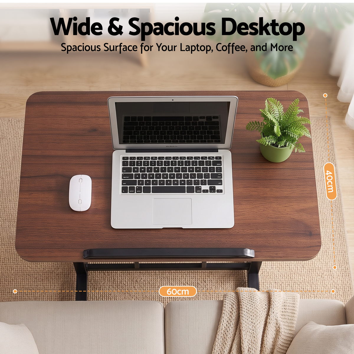 Artiss Adjustable Laptop Desk Mobile Bedside Table Hidden Storage Walnut