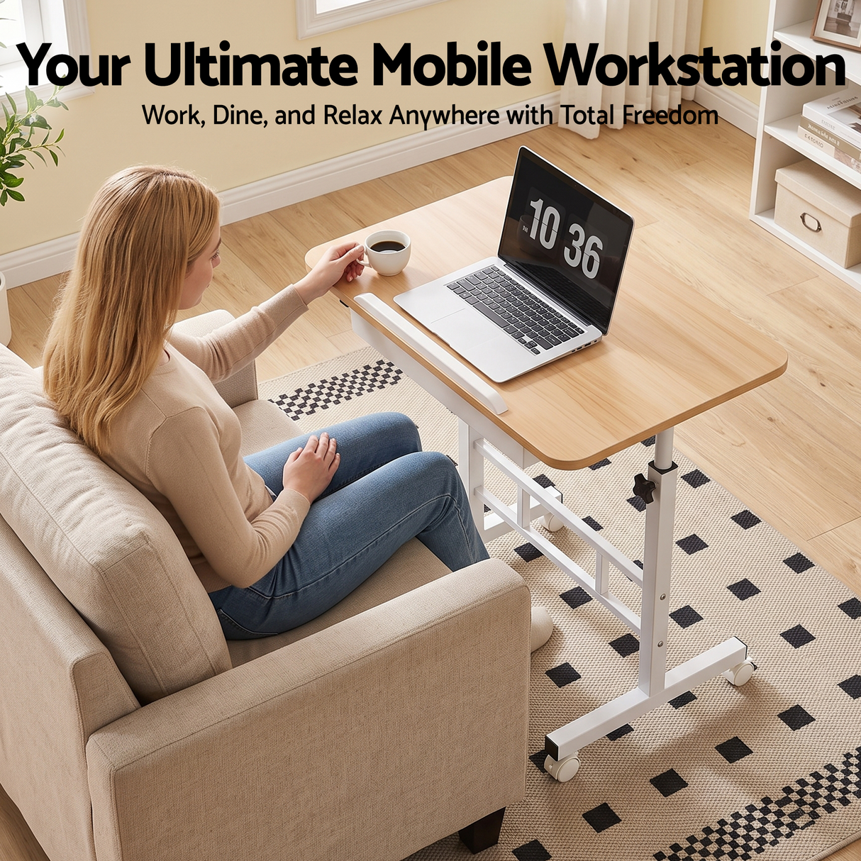Artiss Adjustable Laptop Desk Mobile Bedside Table Hidden Storage Wood