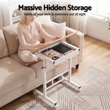 Artiss Adjustable Laptop Desk Mobile Bedside Table Hidden Storage Wood