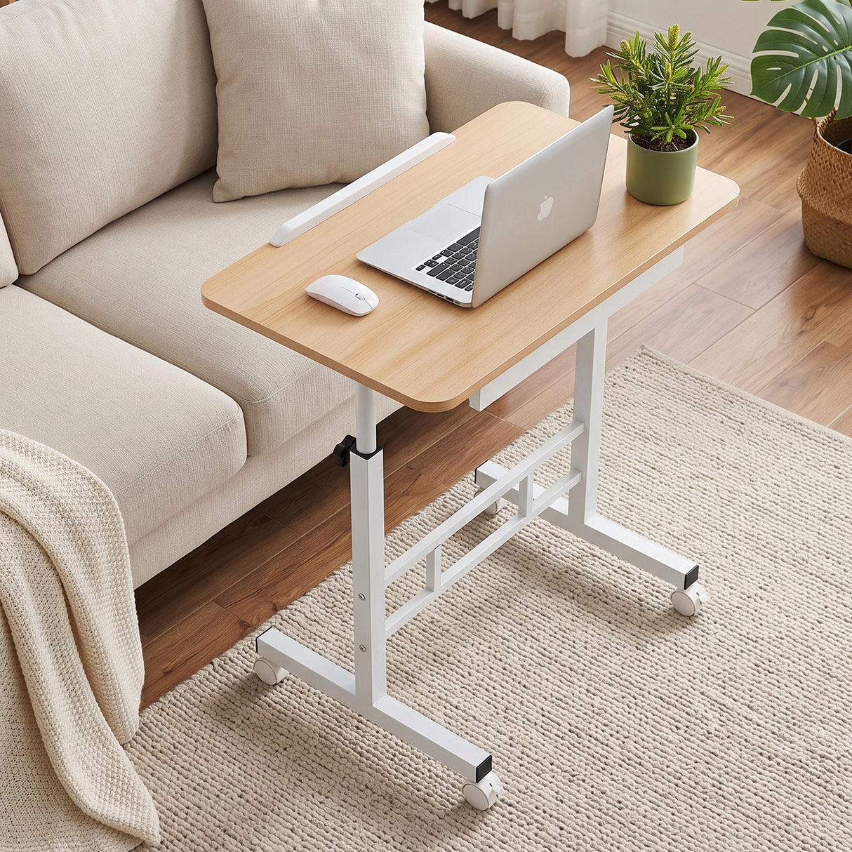 Artiss Adjustable Laptop Desk Mobile Bedside Table Hidden Storage Wood