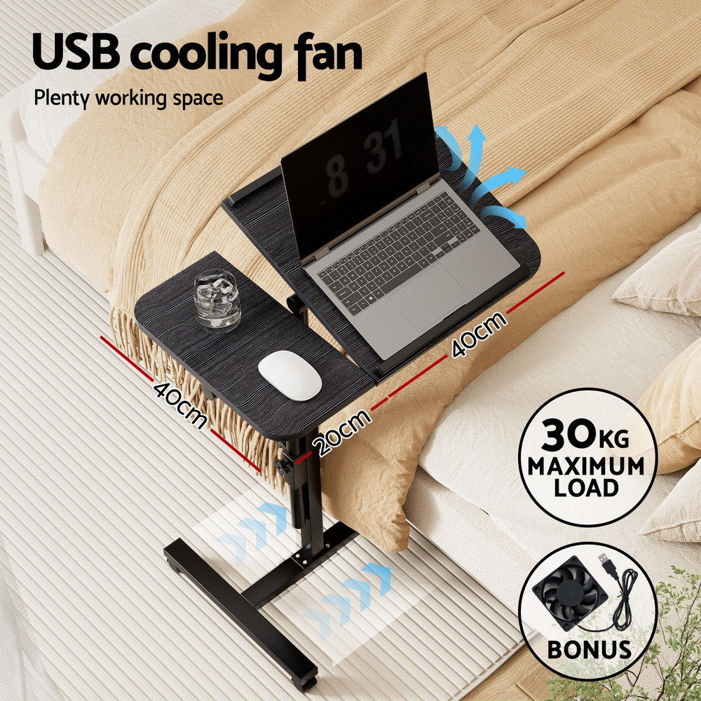 Rotating Mobile Laptop Adjustable Desk with USB Cooler Black