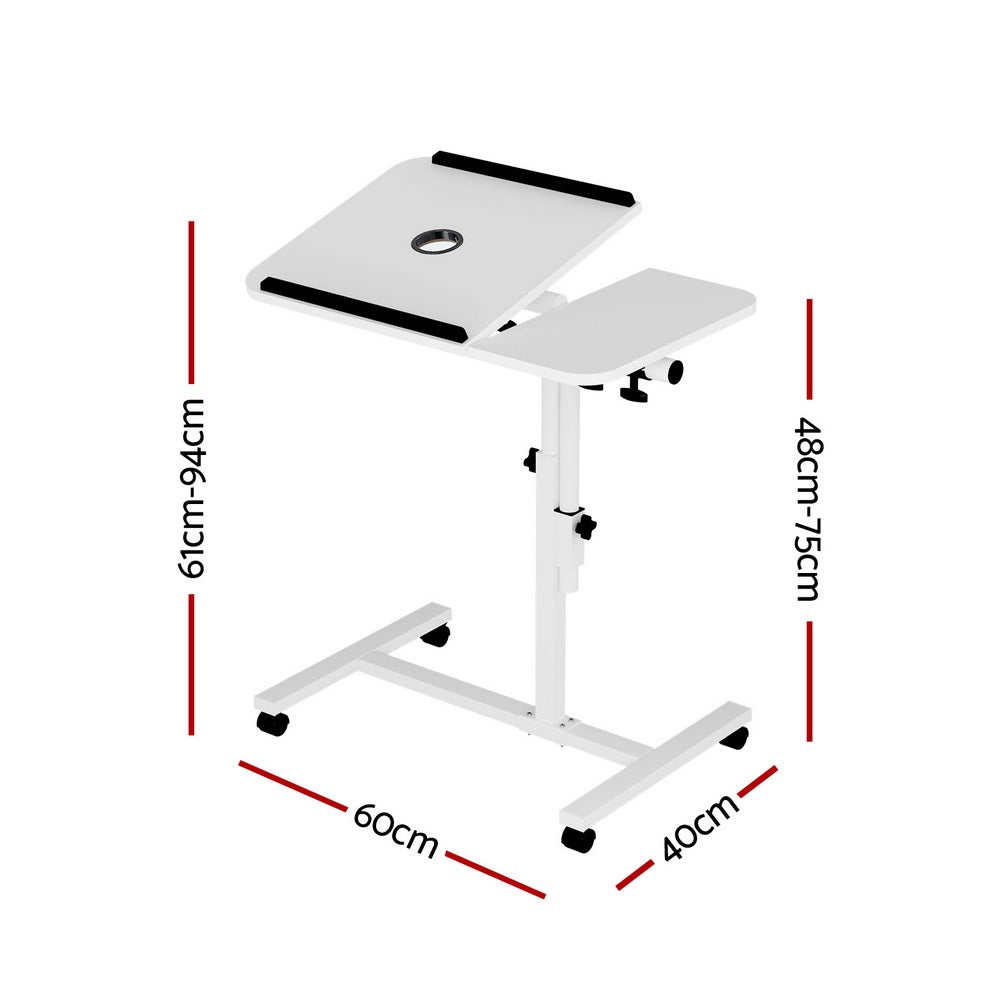 Rotating Mobile Laptop Adjustable Desk with USB Cooler White