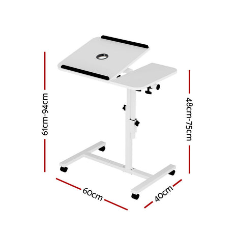 Rotating Mobile Laptop Adjustable Desk with USB Cooler White