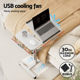 Rotating Mobile Laptop Adjustable Desk with USB Cooler White
