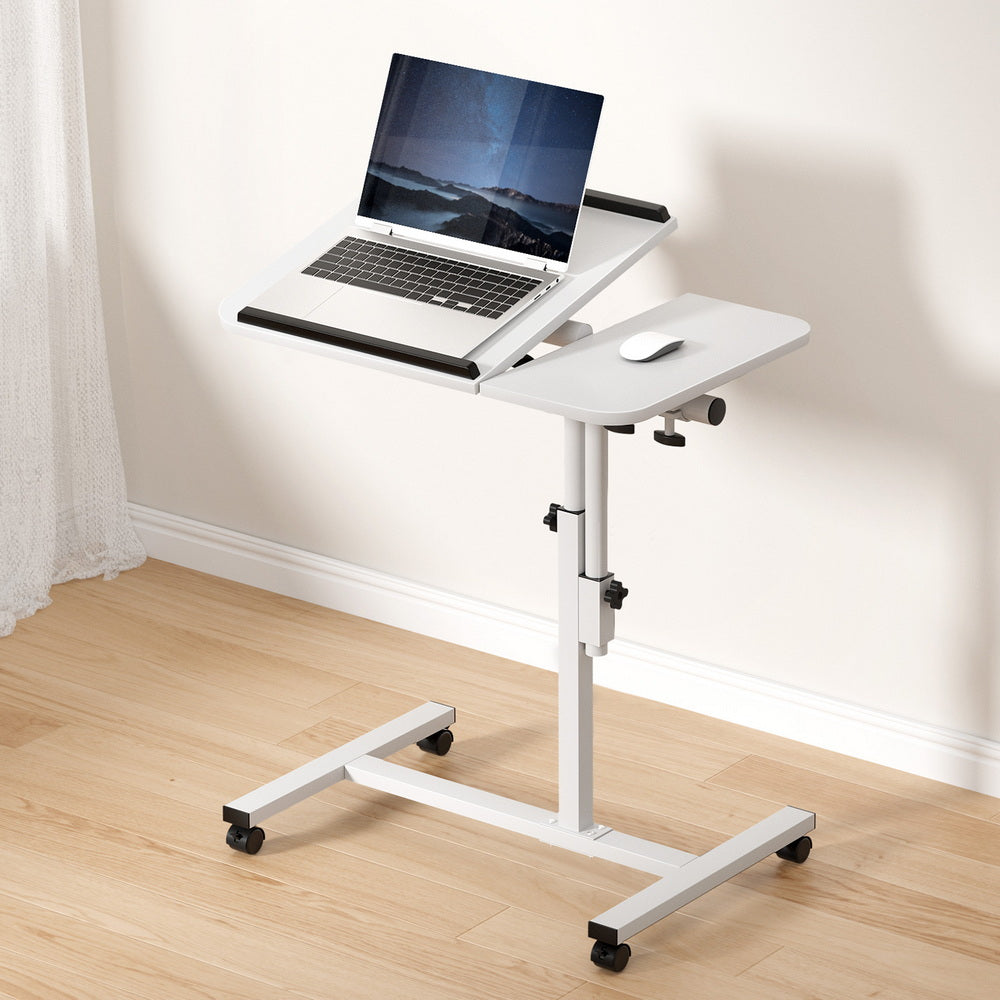Rotating Mobile Laptop Adjustable Desk with USB Cooler White