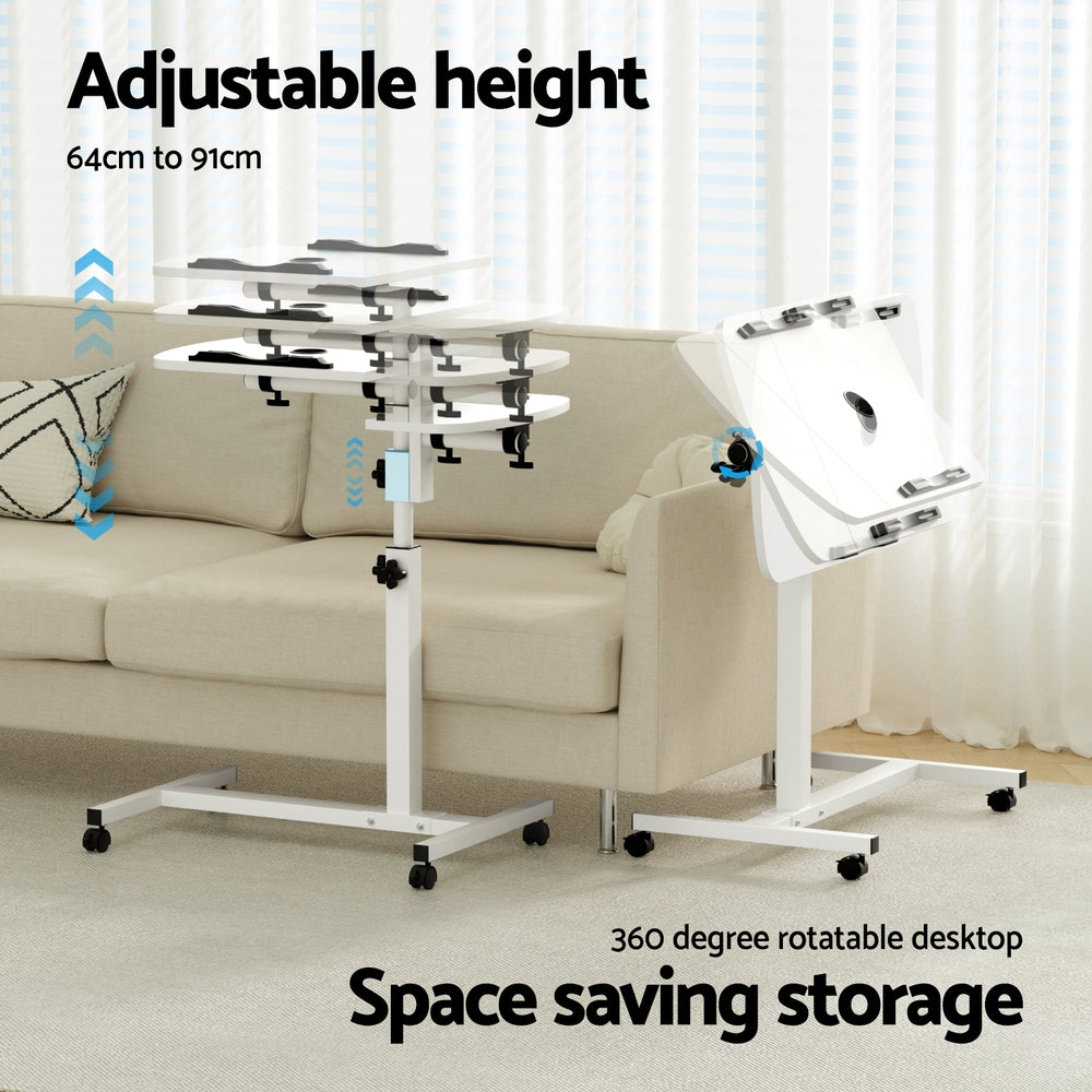 Rotating Mobile Laptop Adjustable Desk with USB Cooler White