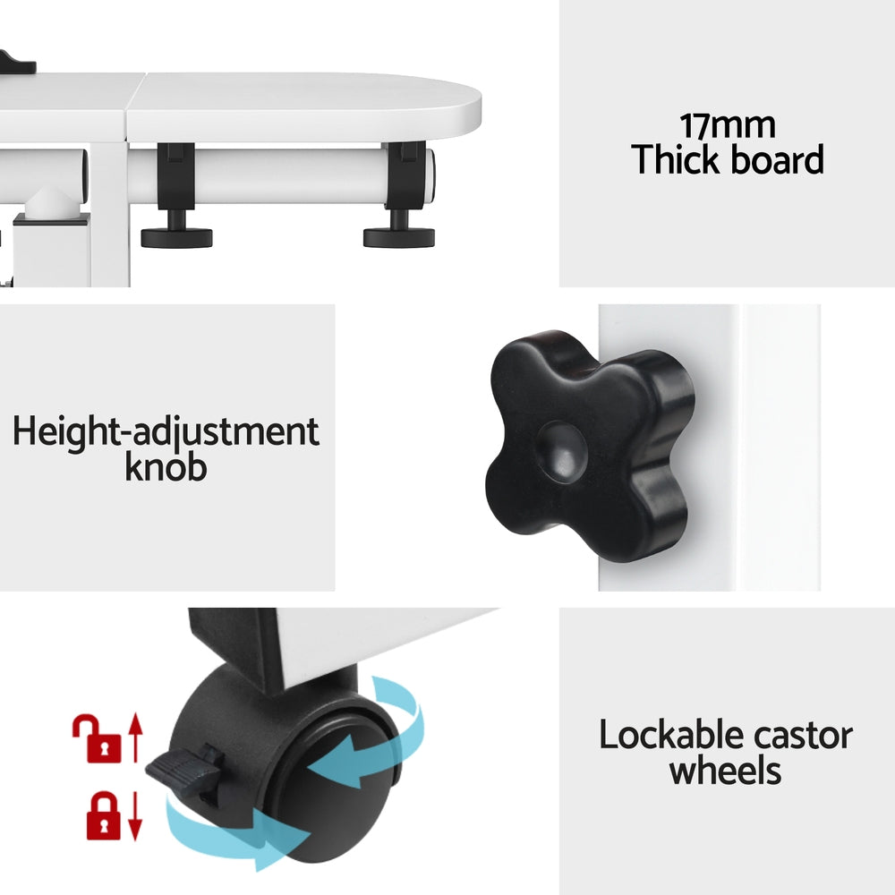 Rotating Mobile Laptop Adjustable Desk with USB Cooler White