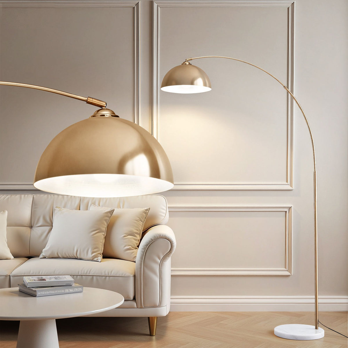 Artiss Modern Arched Floor Lamp Gold Brass Standing Heavy-Duty Marble Base for Living Room Bedroom