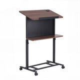 Artiss Mobile Lectern Podium Stand with Storage Shelf Height Adjustable Laptop Desk Black & Walnut