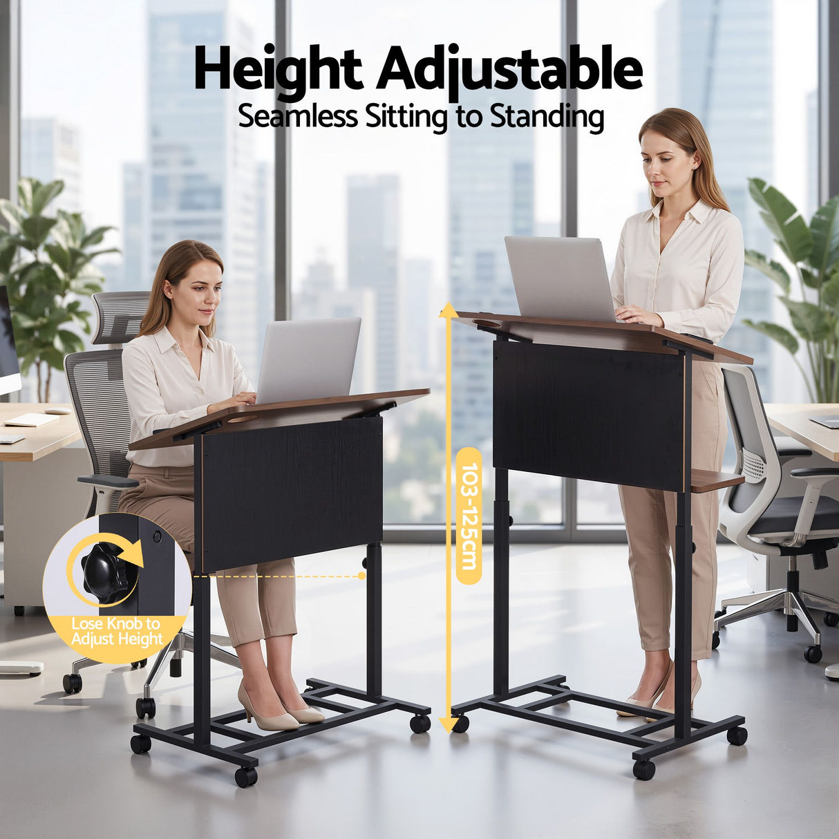 Artiss Mobile Lectern Podium Stand with Storage Shelf Height Adjustable Laptop Desk Black & Walnut