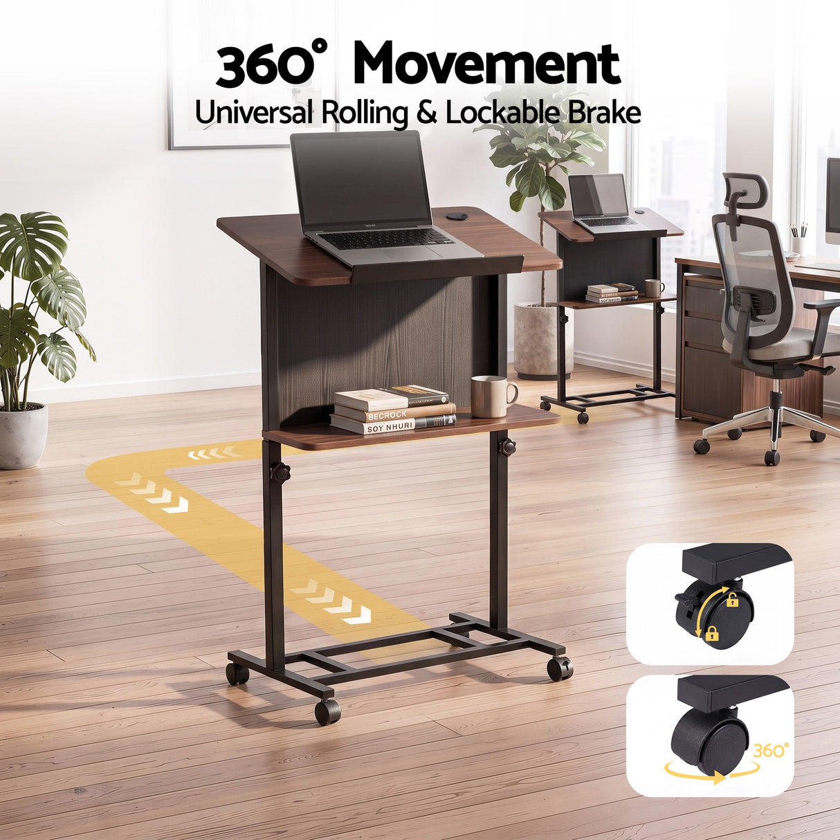 Artiss Mobile Lectern Podium Stand with Storage Shelf Height Adjustable Laptop Desk Black & Walnut