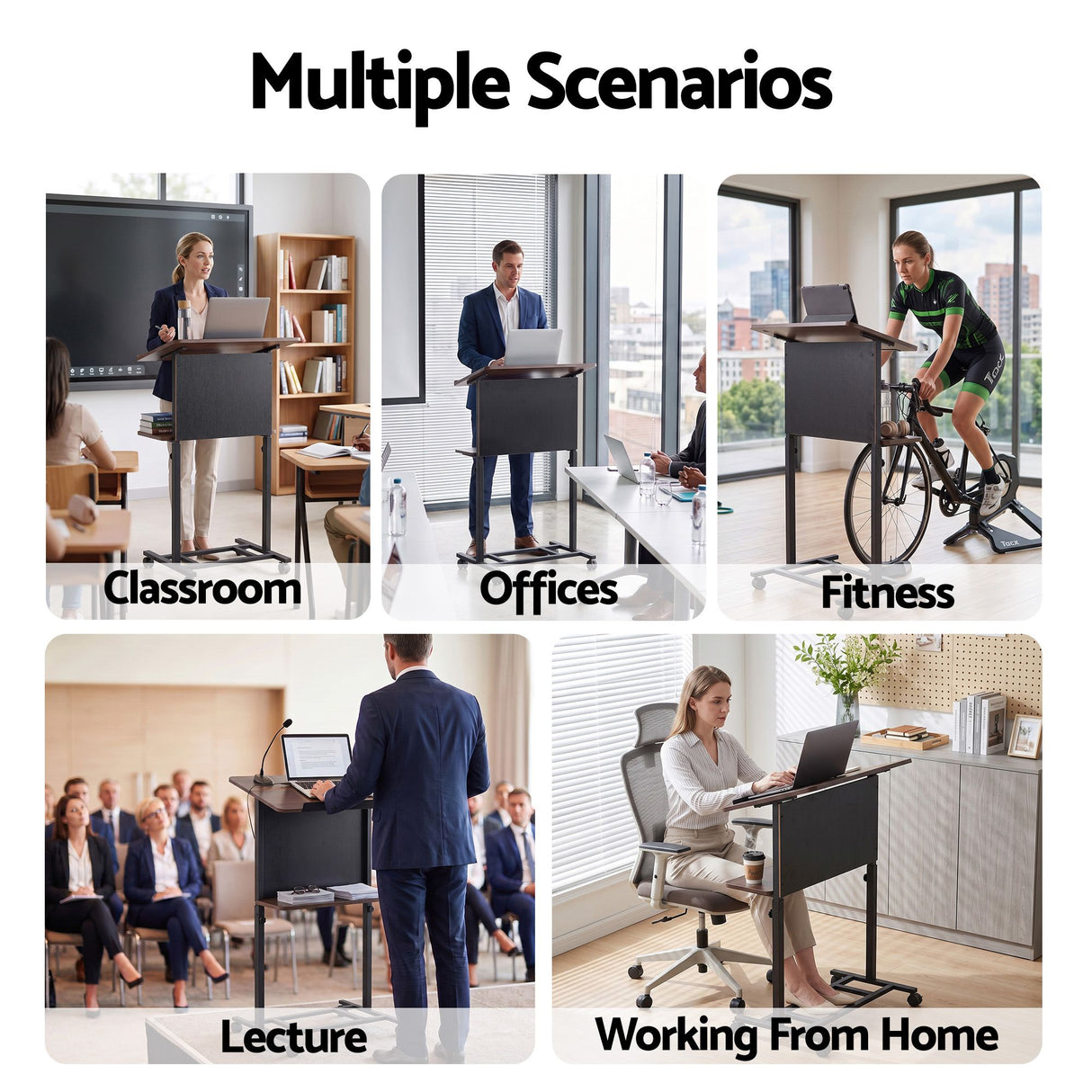 Artiss Mobile Lectern Podium Stand with Storage Shelf Height Adjustable Laptop Desk Black & Walnut