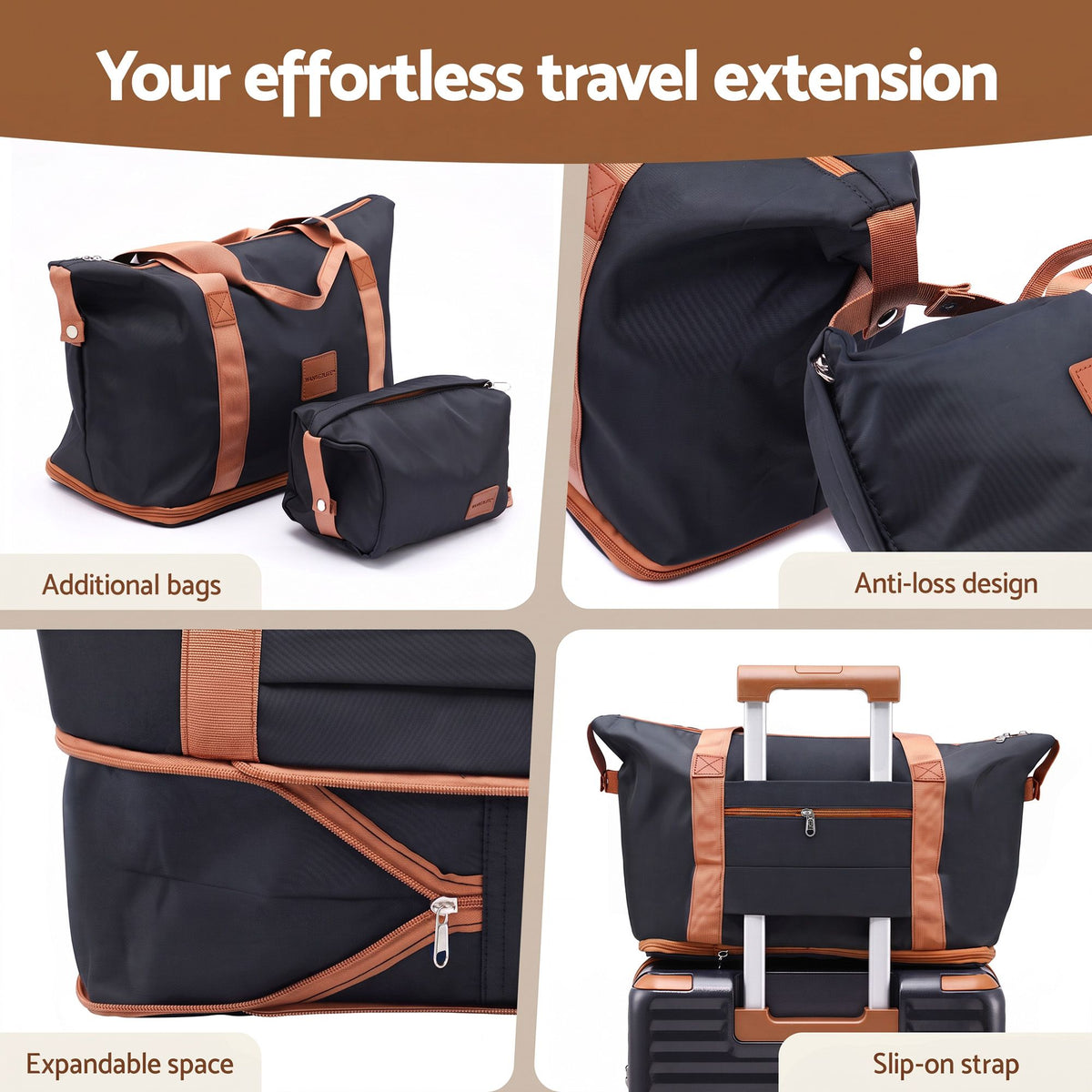 Wanderlite 5pcs Luggage Suitcase Set Trolley Travel TSA Lightweight Hard Case Black Brown