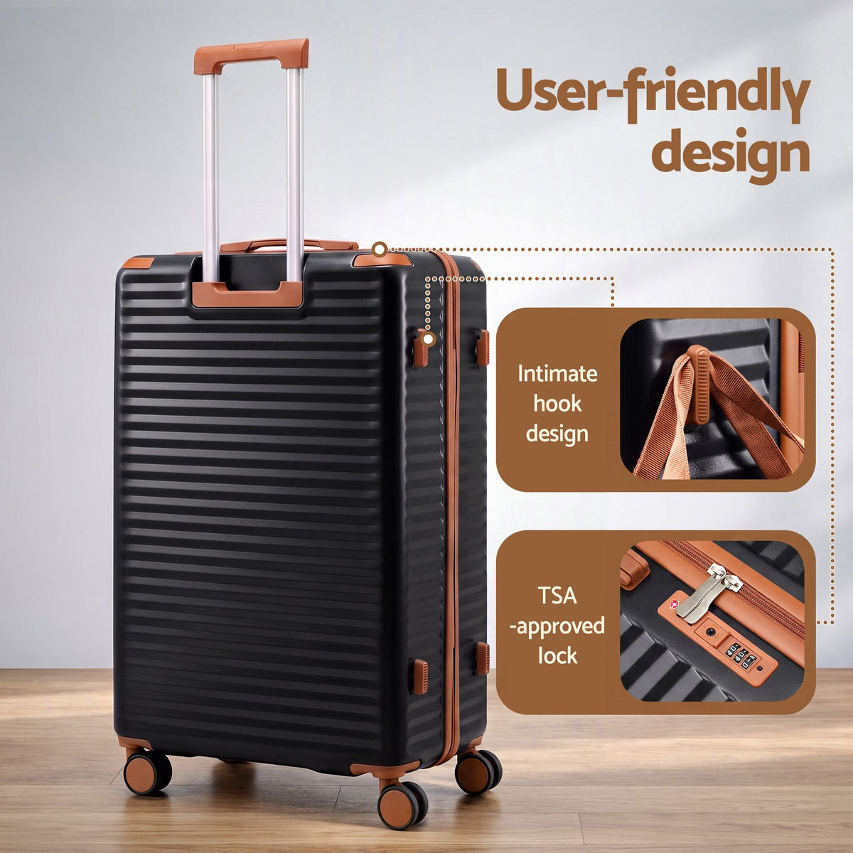 Wanderlite 5pcs Luggage Suitcase Set Trolley Travel TSA Lightweight Hard Case Black Brown
