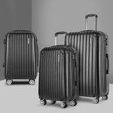 Wanderlite 3 Set Luggage 20-24-28 Inch with Zipper Lock Carry On Hard Shell Travel Suitcase Luggage Case Black