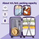Wanderlite 2pcs Trunk Luggage Suitcase Travel Carry On TSA Lock 12" 20" Purple