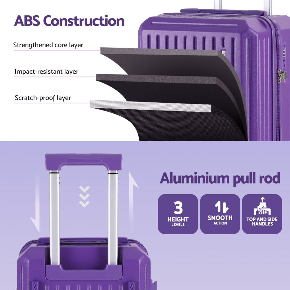 Wanderlite 2pcs Trunk Luggage Suitcase Travel Carry On TSA Lock 12" 20" Purple