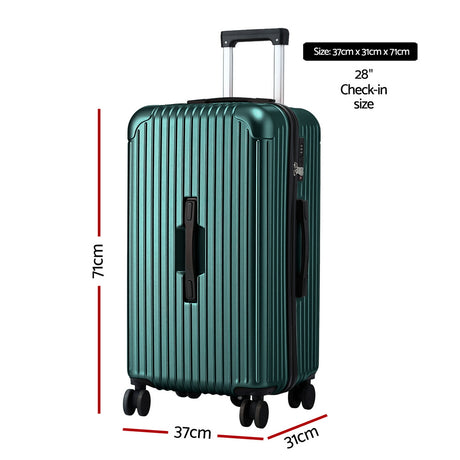 Wanderlite 28" Trunk Luggage Suitcase Travel 5 Wheels Type-C Port TSA Green