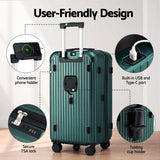 Wanderlite 28" Trunk Luggage Suitcase Travel 5 Wheels Type-C Port TSA Green