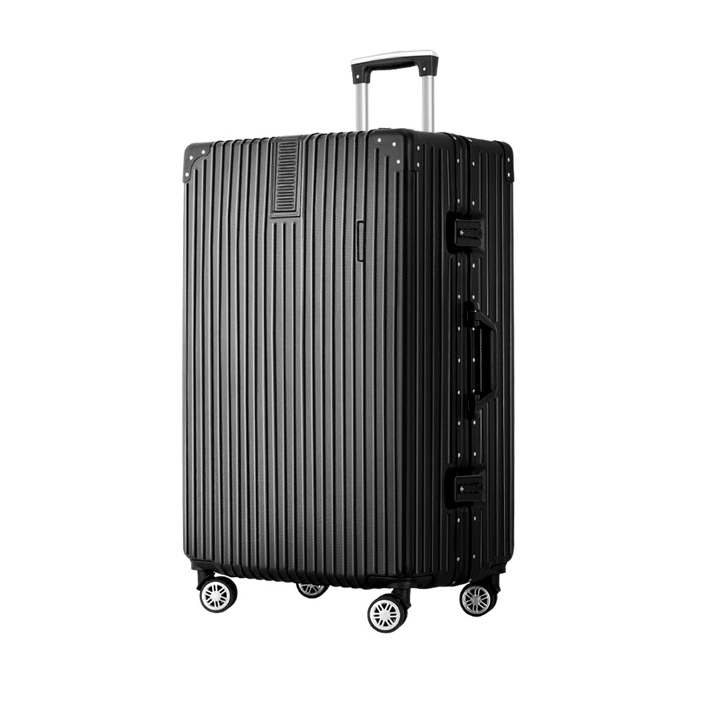 Wanderlite 28 Inch Luggage with TSA Lock Stainless�Steel�Wrapped�Corners Hard Shell Travel Suitcase Luggage Case Black