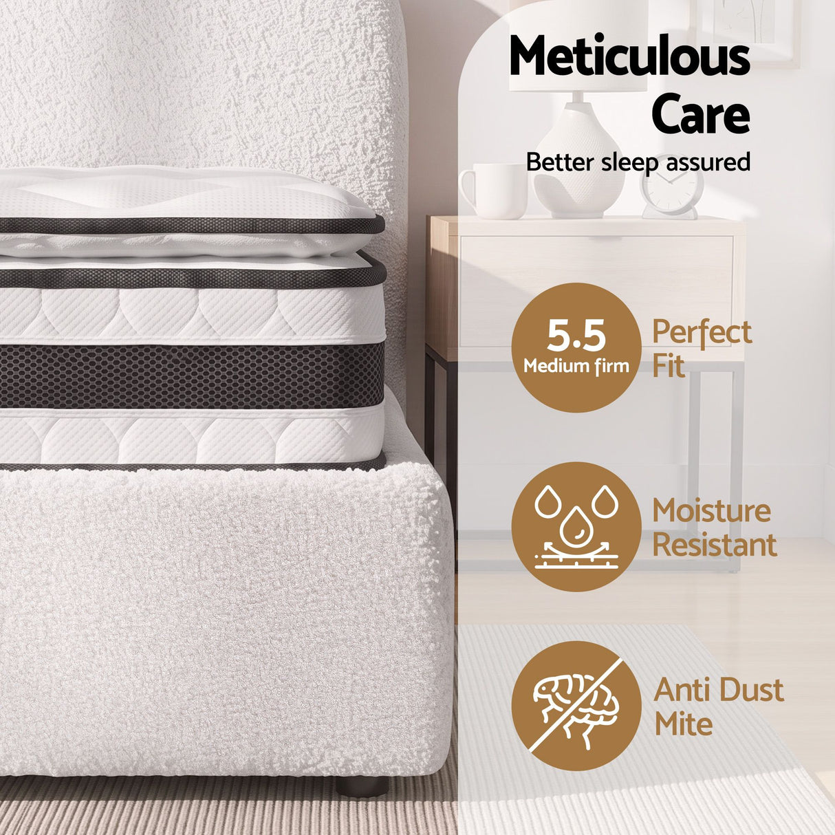 Giselle 21cm Bonnell Pillow Top Mattress Artiss Double Boucle Bed Frame Set