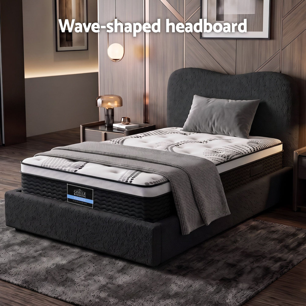 Giselle 32cm Euro Top King Single Mattress 5-Zone and Artiss Boucle Bed Frame Set