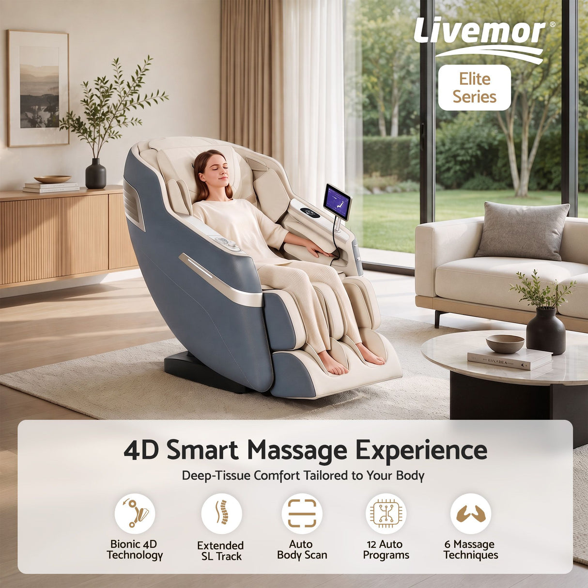Livemor 4D Massage Chair Recliner SL Track Full Body Zero Gravity Massager Heated AI Body Scan SINA