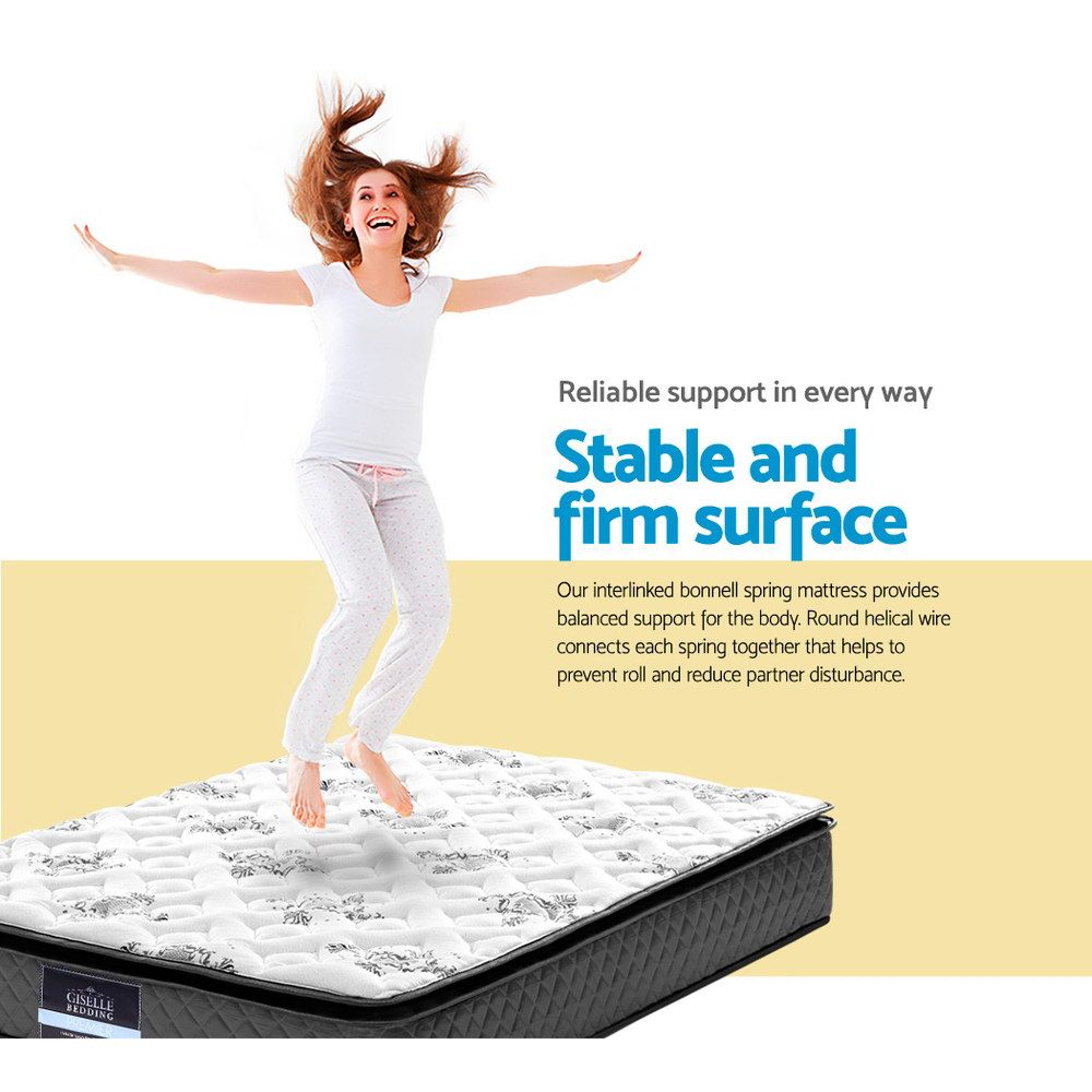 Giselle Bedding Queen Mattress 24cm Pillow Top Bonnell Spring Egg Crate