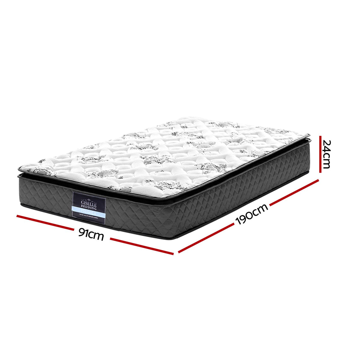 Giselle Bedding Single Mattress 24cm Pillow Top Bonnell Spring Egg Crate