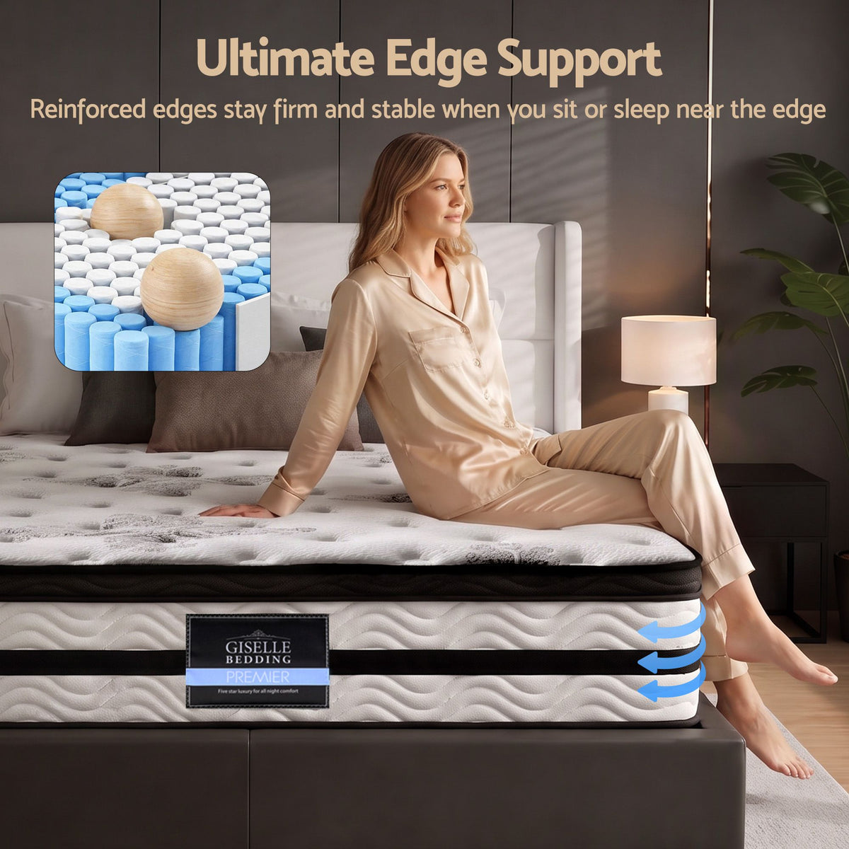 Giselle Bedding 34cm Mattress Euro Top Pocket Spring King