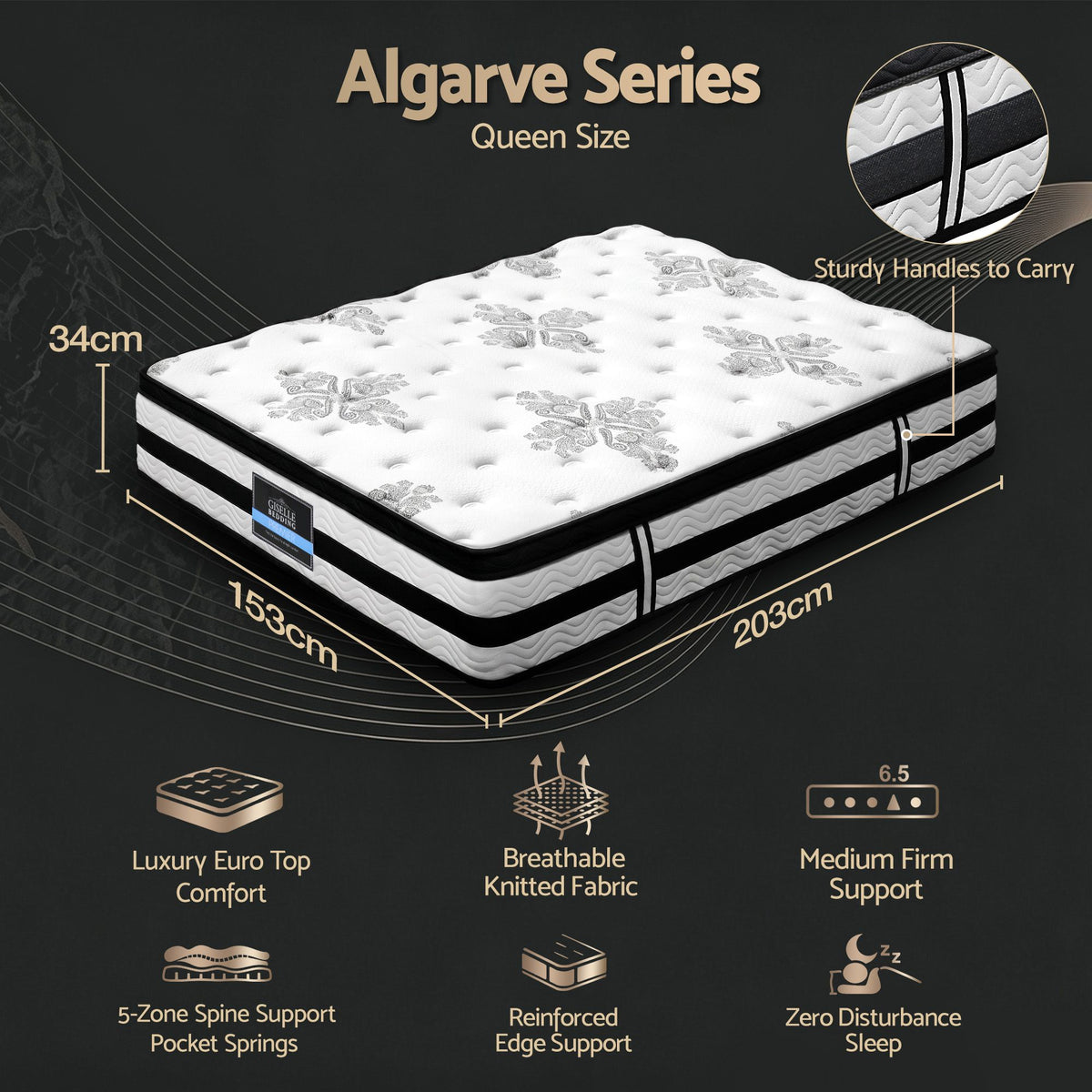 Giselle Bedding 34cm Mattress Euro Top Pocket Spring Queen