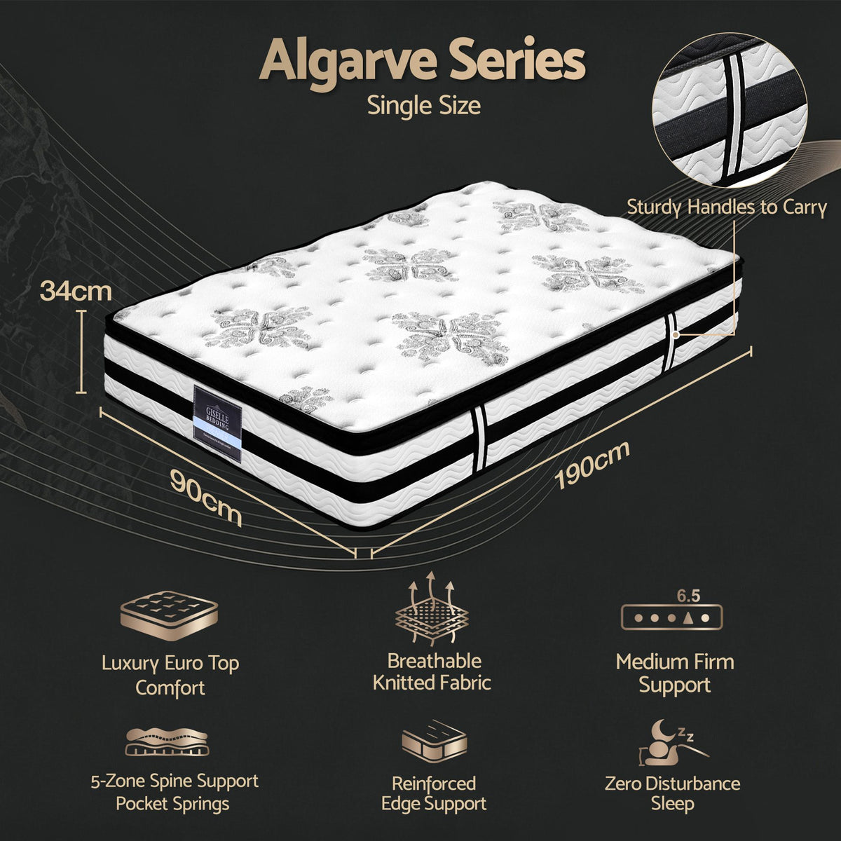 Giselle Bedding 34cm Mattress Euro Top Pocket Spring Single
