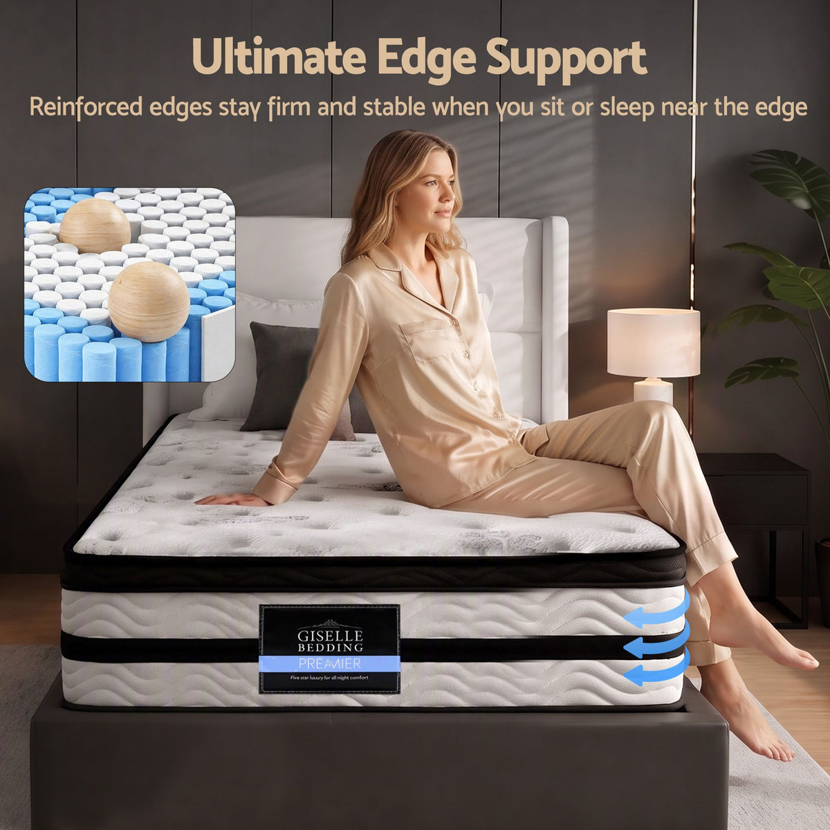 Giselle Bedding 34cm Mattress Euro Top Pocket Spring Single