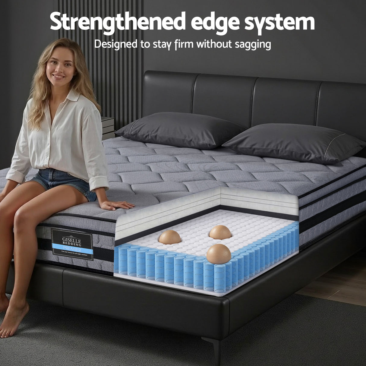 Giselle Bedding 34cm Queen Mattress Hybrid, Pocket Spring Bed Mattress