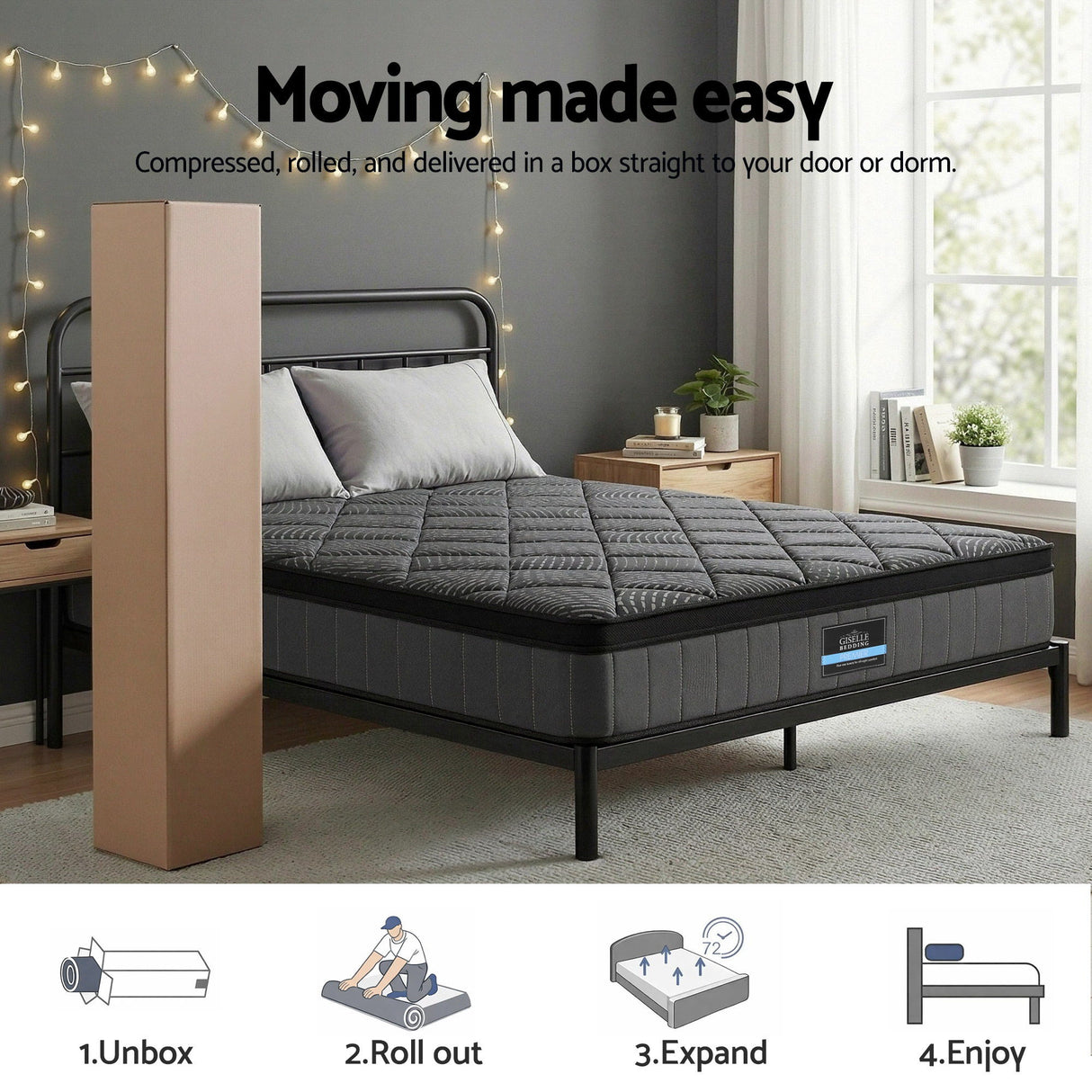 Giselle Bedding Queen Mattress 25cm Pocket Spring Latex Euro Top Medium Firm Bed